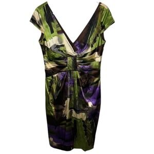 Maggy London‎ Abstract Print Dress V-Neck Career Cocktail Party Size 10